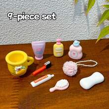 Exquisito juego de baño en miniatura para casa de muñecas, que incluye cepillo de dientes en miniatura, pasta de dientes, vaso, gel de ducha, bola de baño, jabón, champú, limpiador facial y cepillo corporal. Estos delicados modelos en miniatura de baño para casa de muñecas también son excelentes accesorios de fotografía. - Multicolor - Ver 8