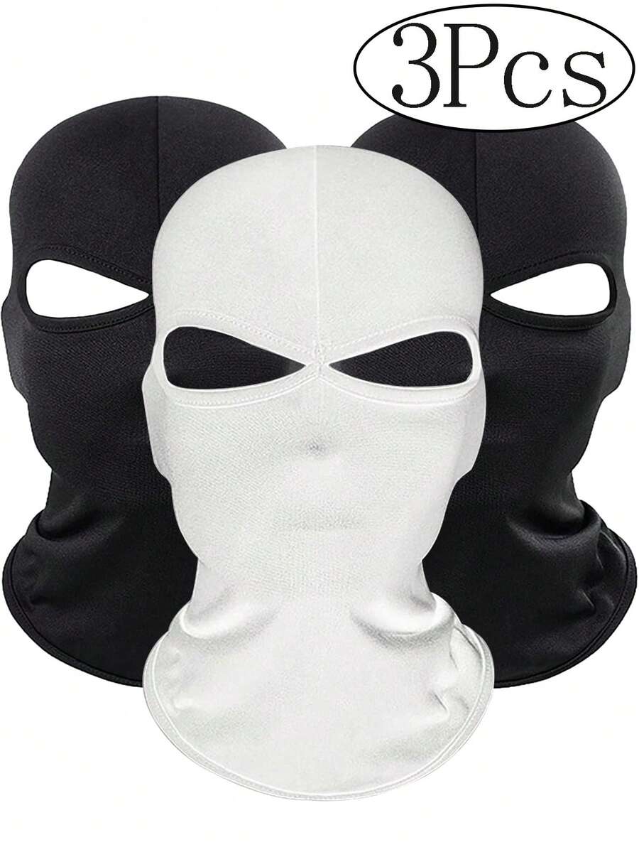 Set de 3 máscaras faciales térmicas de doble orificio para hombres - Cobertura completa de la cara en negro y blanco, adecuada para esquiar, ciclismo y deportes al aire libre durante todo el año | Tela de poliéster resistente al viento y bloqueadora de rayos UV | Máscara facial deportiva casual para todas las estaciones con cobertura completa de la cara - Multicolor - Ver 1