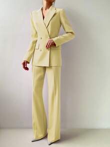 3pcs Women Autumn/Winter Set: Mustard Top, Jacket And Pants Spring - Yellow - View 5