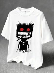 男士印花宽松短袖T恤，百搭显瘦，夏季款 - 白色 - 查看 1