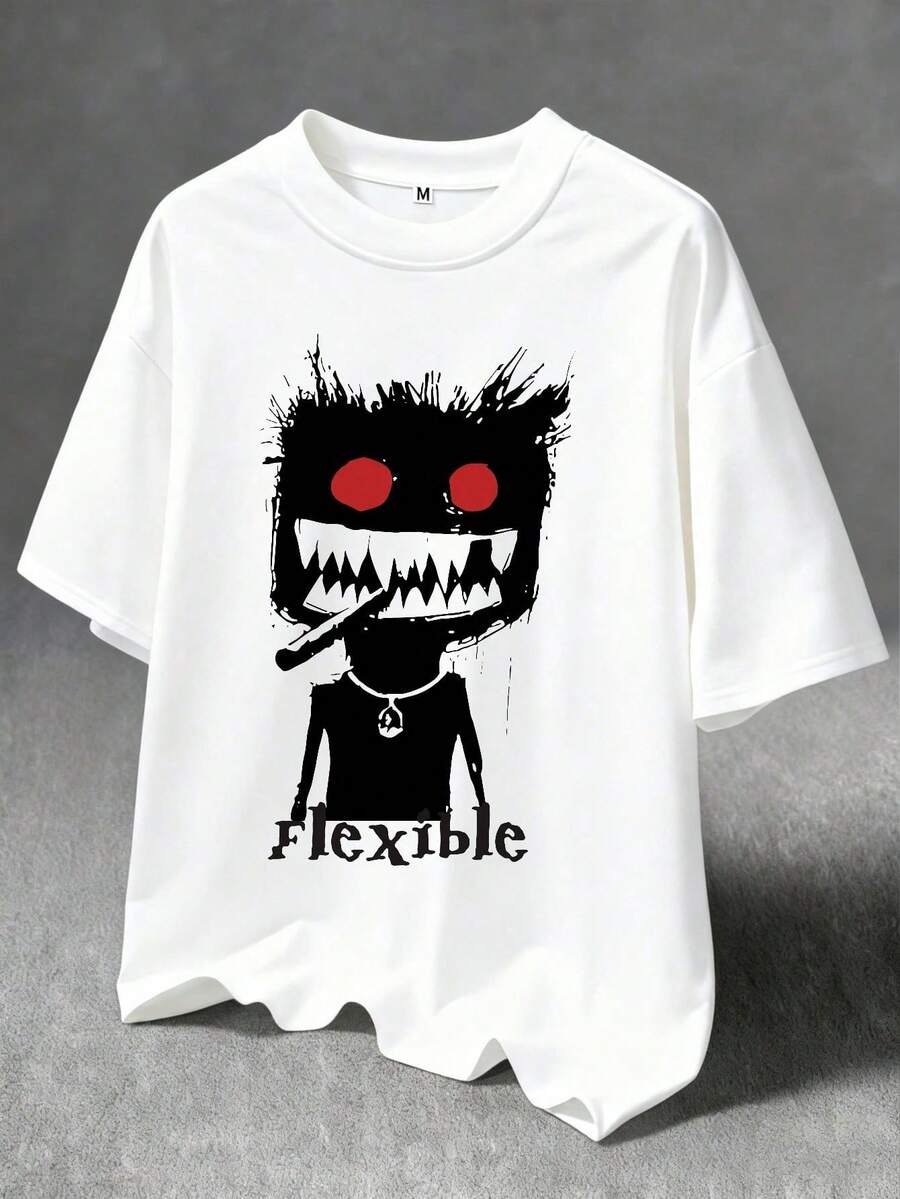 男士印花宽松短袖T恤，百搭显瘦，夏季款 - 白色 - 查看 1