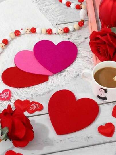 10pcs Felt Heart-Shaped Coasters, Red Felt Heart-Shaped Coffee Cup Mats, Non-Electric, Perfect For Mother'S Day, Wedding Decor,Bride To Be,Bride,Wedding,Hen Party,Hen Party Supplies,Bachelorette Party,Wedding Decor,Wedding Accessories,Party Supplies