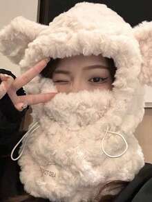 1pc Women's Winter Hat, Cute Plush Bear Ear Warmer Hat With Mask Scarf, Thick For Cold Weather - Multicolor - View 3