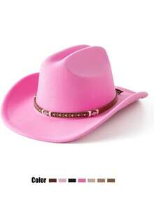 1顶返校季西部牛仔帽，男女通用，柔软羊毛毡材质，皮革帽带，适合圣诞节、万圣节、节日派对、日常休闲佩戴 - 款式1 - 查看 6