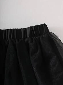 女婴蝴蝶印花泡泡袖T恤和网纱裙套装，甜美可爱街头风，优雅高贵 - 灰色 - 查看 6