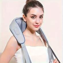 Masajeador de acupresión portátil manos libres con funciones de calentamiento y amasado profundo - Masajeador portátil alimentado por USB adecuado para cuello y hombros, diseño de correa ajustable, adecuado para uso en casa/oficina/automóvil, dispositivo de masaje alimentado por USB - Gris Claro - Ver 4