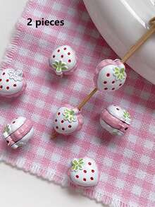 2 Pieces [Strawberry Story] Hand Drawn 3D Double-Sided Strawberry Beads DIY Handmade Bracelet Necklace Bead Material - Multicolor - View 13