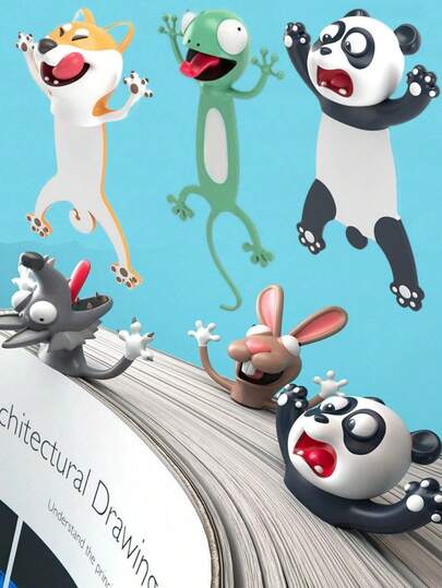 1个3D卡通动物书签，趣味可爱PVC材质，阅读标记卡，适合学生、青少年、男孩女孩，办公学习用品，生日派对礼物，返校礼物