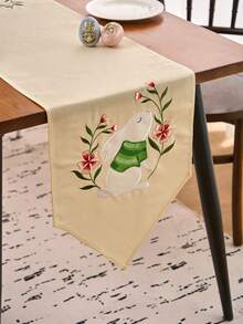 1pc Cute Easter Bunny Embroidered Table Runner, Solid Color Arrow Design Rectangular Table Runner For Kitchen, Living Room, Dining Table, Office Desk, Coffee Table Decor, Suitable For Easter Holiday, Family Party, Dinner - Beige - View 2
