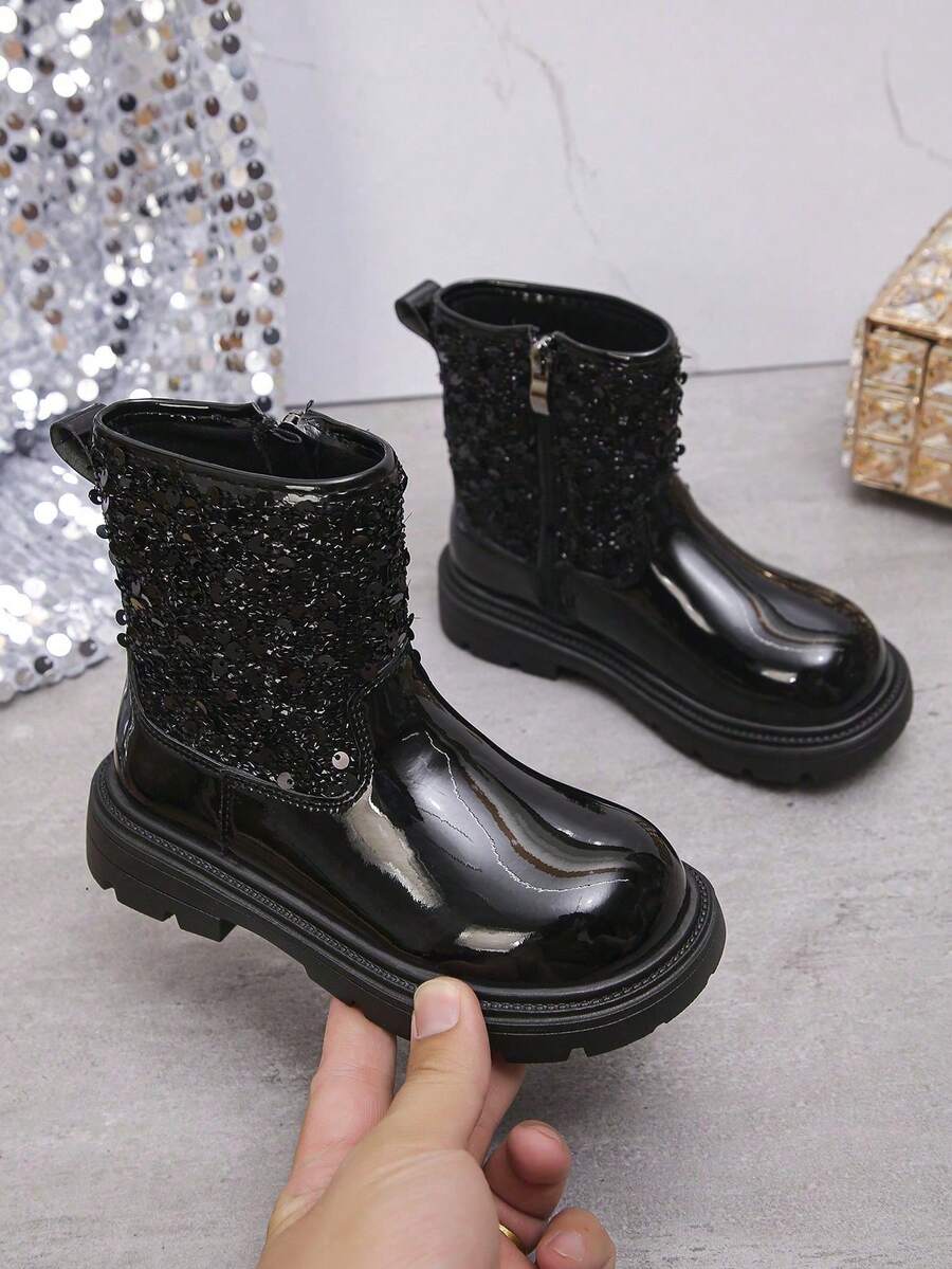 1 Pair Unisex Kids Cute Fashion Elastic PU Boots, Warm Academy Outdoor Boots, Casual Boots For Toddlers, All Season Boots