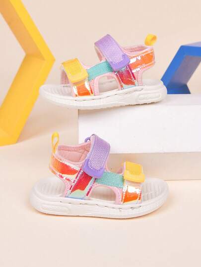 1双男女通用新款网面彩色平底可爱凉鞋，柔软防滑韩版儿童沙滩鞋，适合夏季日常穿着和海滩度假