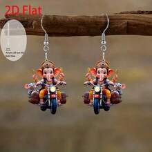 2D Flat Fashion Elephant Riding A Motorcycle 2D Acrylic Earrings, A Great Gift For Family And Friends On Holidays, Birthdays, And Parties. - Multicolor - Ver 1