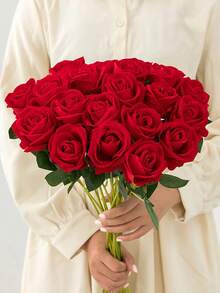 3/5/10 piezas/5 paquetes/4 piezas/1 ramo Rosas rojas artificiales para ramo de novia, rosas falsas para decoración, adecuadas para regalo del Día de San Valentín, fiesta de boda, decoración del hogar, regalo de cumpleaños, decoración interior/exterior, relleno de jarrón, regalo para mujer, regalo de cumpleaños, decoración del hogar en la sala de estar, accesorios del hogar, flores artificiales - lacre - Ver 5