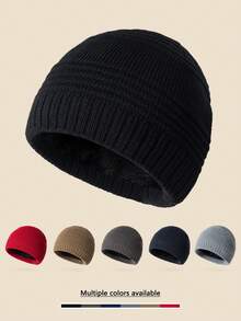 1 件纯色保暖内衬针织便帽，男士保暖无缝帽，柔软舒适，简约风格，适合寒冷天气冬季保暖 - A - 查看 9