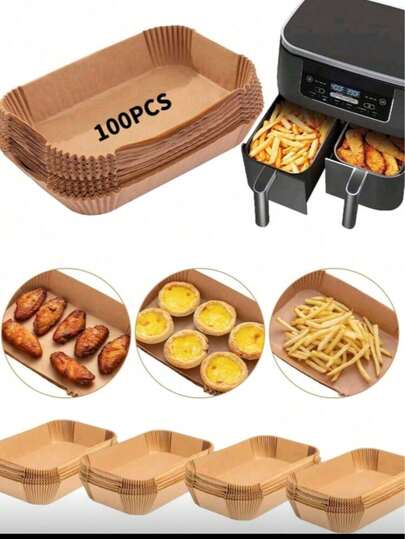 200pcs Disposable Air Fryer Parchment Paper Liners, Rectangular, Kitchen Accessories, Non-Stick Baking Paper, Suitable For Double-Sided Air Fryers, Air Fryer Accessories, Oil-Proof And Waterproof, Air Fryer Paper Liners