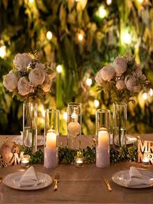 1 Set Glass Cylinder Vase, Transparent Vase, Hurricane Candle Holder, Suitable For Dining Table Decor, Wedding Home Decoration, Rama Decor Gift, Birthday Graduation Ceremony, Room Decoration, Etc. - Clear - View 5