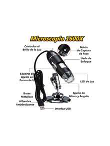Microscopio Digital USB 1600X, 8 LED Endoscopio de Aumento, Portátil con Soporte Metal, Negro, ABS, LED, Compatible con Android, Windows, ,36981628 - Multicolor - Ver 6