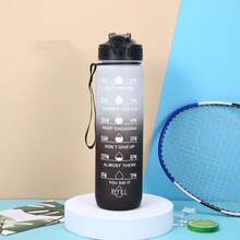 1000ml/33.8oz Gradient Color Plastic Outdoor Sports Water Bottle, Matte Finish With Strap, Time Scale, Convenient Straw, Suitable For Men And Women - Multicolor - View 9