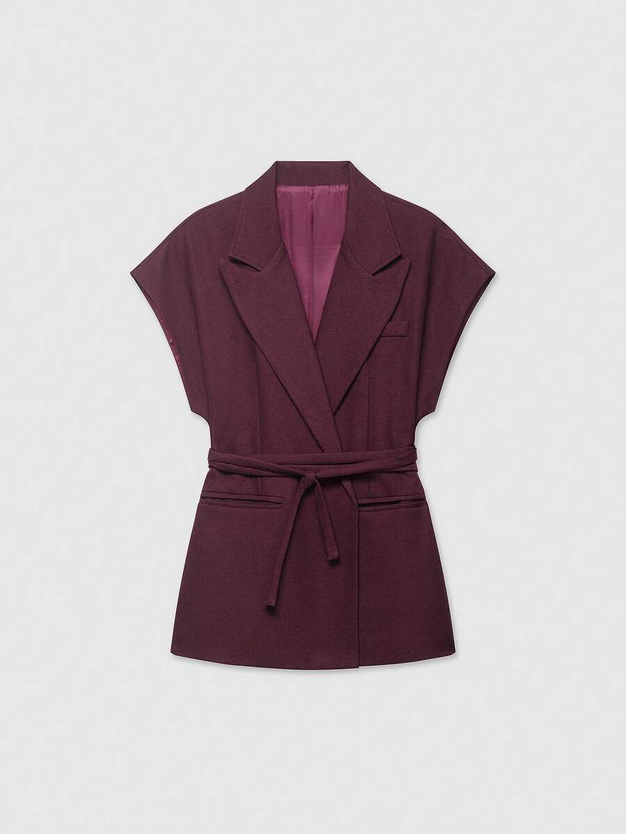 Women's Solid Color Lapel NeckTie Blended Jacket Spring - Burgundy - View 1
