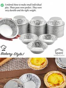 50/100个银色迷你派模具，一次性圆形挞皮，铝箔挞杯，适用于烘焙迷你鸡肉派、自制小蛋糕和乳蛋饼、甜点、纸杯蛋糕、布丁、开胃菜。铝箔模具，冷冻后可直接放入烤箱，适合家庭厨房使用。 - 彩色 - 查看 4