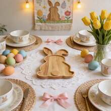 1pc Wooden Rabbit Shaped Easter Bunny Cutting Board, Cheese Board, Serving Tray, Holiday Salad Plate, Fruit Platter - Multicolor - View 11