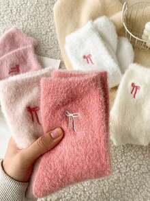 10 Pairs Women's Warm Thick Thermal Lined Socks, Soft Plush Fabric, Skin-Friendly & Comfortable For All-Day Wear | Ideal For Autumn/Winter, Insulated Design Suitable For Casual & Formal Occasions, Lounging, Sleeping & Floor Activities | Exquisite Details Including Bow Pattern, Perfect Gift For Loved Ones Or Personal Use - Multicolor - View 8