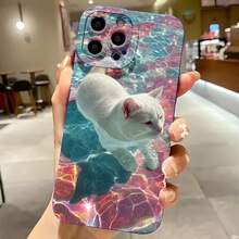 2026 nueva funda de teléfono esmerilada, funda de teléfono con impresión de gato en piscina para  17 15 Pro Max  17 14 Pro  17 13  Galaxy S23 S22 S21 funda protectora para teléfono regalo de pareja para novio novia regalo de vacaciones - Negro - Ver 4