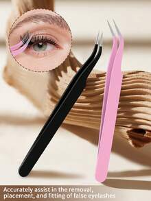 Pensetă pentru gene roz/negre, perie pentru extensii de gene cu două capete, pensetă precisă pentru gene, duritate ridicată cu durabilitate excelentă, potrivită ca instrument pentru extensii de gene și accesoriu - Multicolor - Vizualizare 7