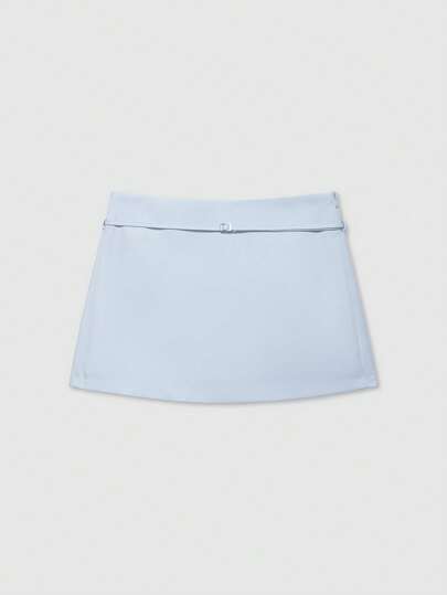 Women's Solid Color Zipper Waist Belt Midi Skirt Shorts Summer
