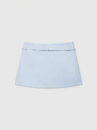 Women's Solid Color Zipper Waist Belt Midi Skirt Shorts Summer