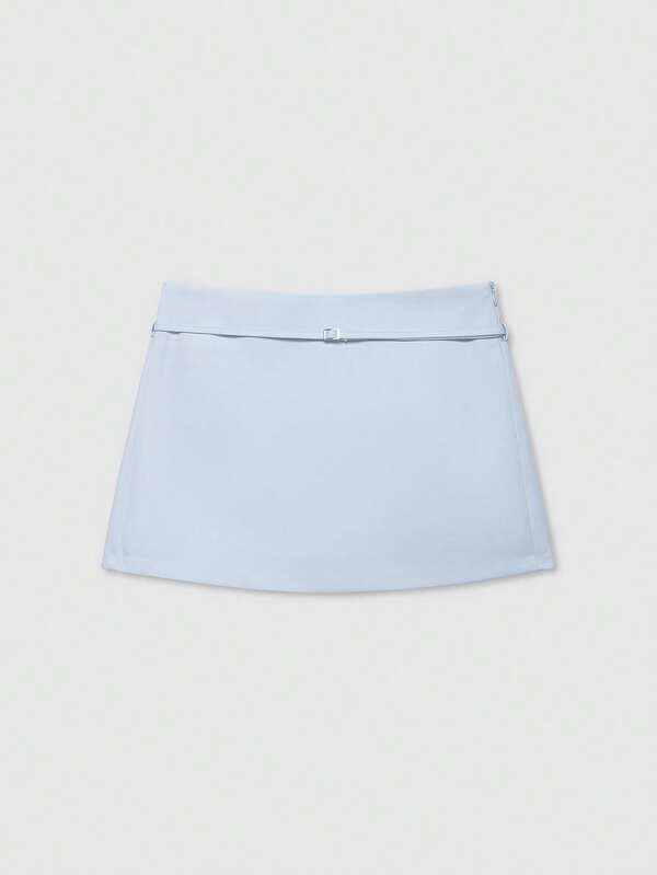 Women's Solid Color Zipper Waist Belt Midi Skirt Shorts Summer