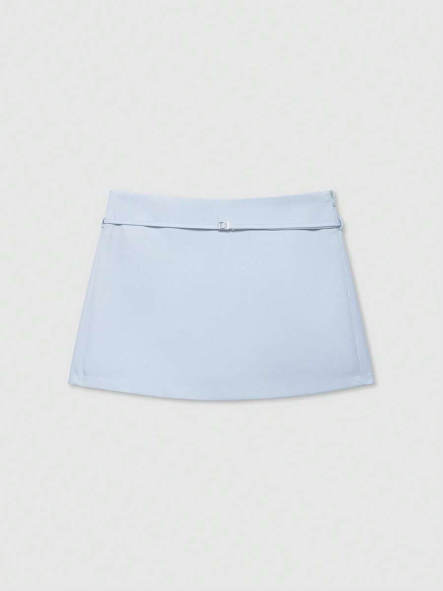 Women's Solid Color Zipper Waist Belt Midi Skirt Shorts Summer - Baby Blue - View 1