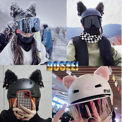 Decoración desmontable de orejas de gato de peluche con campana para motocicleta eléctrica, conductor, casco de esquí