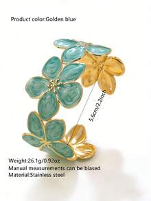 VceTd 1件装时尚花卉珐琅手镯，多色花朵开口手镯，金属宽手镯，适合女性日常通勤或度假佩戴，情人节浪漫礼物 - 金黃色 - 查看 2