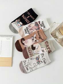5 đôi tất cổ ngắn nữ họa tiết mèo, dễ thương và vui nhộn, thấm hút mồ hôi, phù hợp cho mặc hàng ngày, dạo phố, thể thao, công sở và mọi mùa, món quà lý tưởng cho Giáng sinh, Ngày lễ tình nhân và các ngày lễ khác. - Nhiều màu - Xem 3
