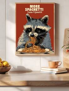 1幅“饿猫意大利面”图案海报，幽默海报，趣味厨房墙饰，复古趣味浣熊意大利面海报，幽默厨房墙饰，节日礼物，卧室装饰，客厅装饰，办公室装饰，餐厅装饰，墙饰，家居装饰，房间装饰，帆布墙饰，海报，带框墙饰，可选画框 - 彩色 - 查看 3