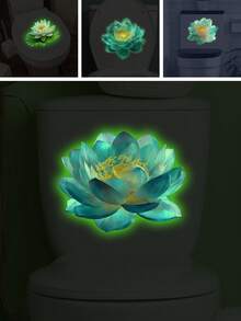 BRUP 1pc Green Light Luminous Lotus Toilet Sticker, Lifelike Plant-Themed Sticker, Removable Self-Adhesive PVC Sticker, Suitable For Toilet Lids And Water Tanks In Bedrooms And Bathrooms, Creative Luminous Sticker