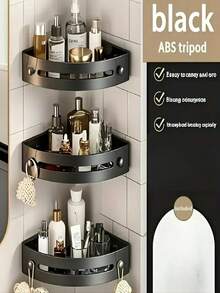 1/2 piezas Estantería de esquina para pared sin taladro, estantería de almacenamiento para baño y cocina, incluye adhesivo y tornillos, adecuada para almacenar champú y cosméticos - Multicolor - Ver 4