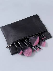 12件/13件/17件畅销化妆刷套装，多功能面部化妆刷和高回弹化妆海绵，便携式拉链收纳袋 - 黑色 - 查看 9