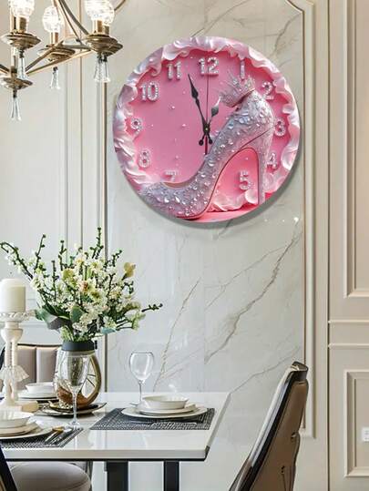 ساعة مكتب إنالوج قطر 12 بوصة باللونين الوردي والأبيض مزينة بالأحجار الكريستالية اللامعة، تصميم صامت بدون صوت طقطقة، مناسبة لحفلات الزفاف وديكور المنزل والغرف وصالون التجميل والمكياج وغرفة المعيشة وصالون التجميل، مظهر فاخر