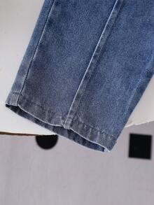 2pcs Baby Girls Striped Patchwork Crew Neck Long Sleeve Top And Denim Long Pants Outfit, Fashionable And Versatile For Outings - Royal Blue - View 7