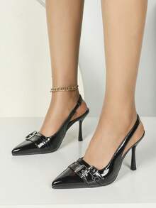 女士黑色尖头套脚派对时尚简约舒适尖头细高跟鞋，百搭休闲高跟鞋 - 黑色 - 查看 2