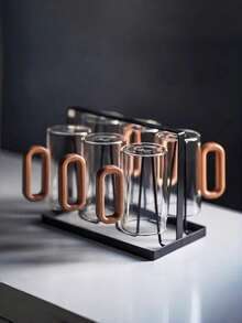 High Borosilicate Glass Tea Cup With Wooden Handle, Large Capacity Drinking Water/Coffee Cup Wooden Handle Glass Cup, Home Use Milk Tea/Juice Single Layer Cup Small Capacity Handmade Coffee Cup With Walnut Wood Handle Home Breakfast Milk Tea/Beverage Cup, Christmas/Valentine's Day Gift - Multicolor - View 5