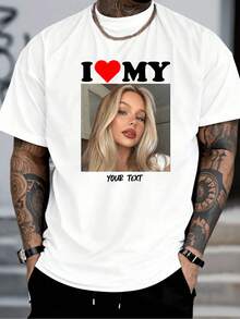 Customized Personalized Boyfriend Style Men's Loose Short Sleeve T-Shirt, Personalize With Your Own Photo Customizable Tee To Design T-Shirt For Valentine's Day Gift,Party, Team, Couple Matching, Workwear, Family - trắng - Xem 2