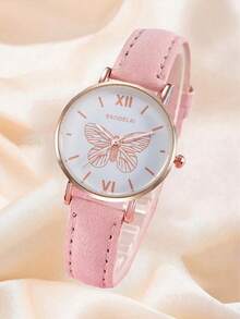 3pcs/Set Creative & Fresh Women's Round Dial Quartz Watch, Rose Gold Quartz Watch With Pink Leather Strap, Suitable For Women's Daily Wear Or Gift, Ideal For Christmas, Valentine's Day, Ramadan, Eid, Carnival - White - View 2