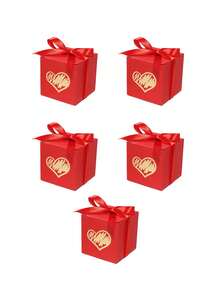 5pcs Valentine's Themed Mixed-Shape Favor Boxes, Stylish Heart & "LOVE" Design, Red/Gold/White Boxes With Satin Bows, Perfect For Valentine's Goodie Bags, Romantic Holiday Treats, Couple Gathering Supplies & Festive Decor - 6x6x6cm - View 10