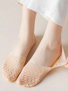 5 đôi tất ngắn ren hoa mai màu trơn, thoáng khí, không lộ cổ dành cho nữ, thích hợp cho mùa xuân và hè. - Nhiều màu - Xem 3