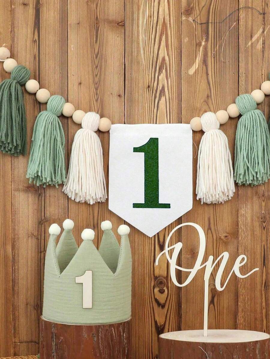 1件手工波西米亚风高脚椅流苏花环，适合婴儿派对、生日横幅