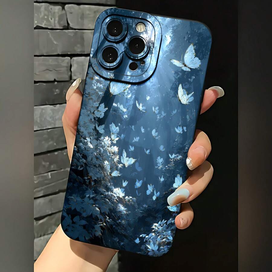 2026 nueva funda de teléfono esmerilada, funda de teléfono con patrón de mariposa azul para 17 15 Pro Max, 17 14 Pro, 17 13, funda de protección para teléfono Galaxy S23 S22 S21, funda de pareja, regalo para novio, novia, día de San Valentín, regalo de cumpleaños - Negro - Ver 1