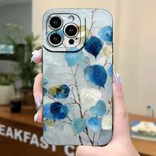 2026 nueva funda de teléfono esmerilada, funda de teléfono con estampado de hojas azules y flores blancas para  17 15 Pro Max  17 14 Pro  17 13  17 12  Galaxy S23 S22 S21 S20 protector de teléfono funda de pareja regalo para novio novia día de San Valentín regalo de cumpleaños - Blanco antiguo - Ver 5